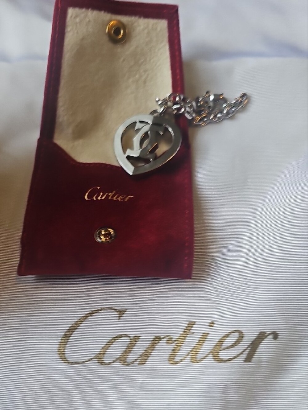 Auth Cartier Silver Heart Charm/Keychain with Red Presentation Boxes - Picture 4 of 6